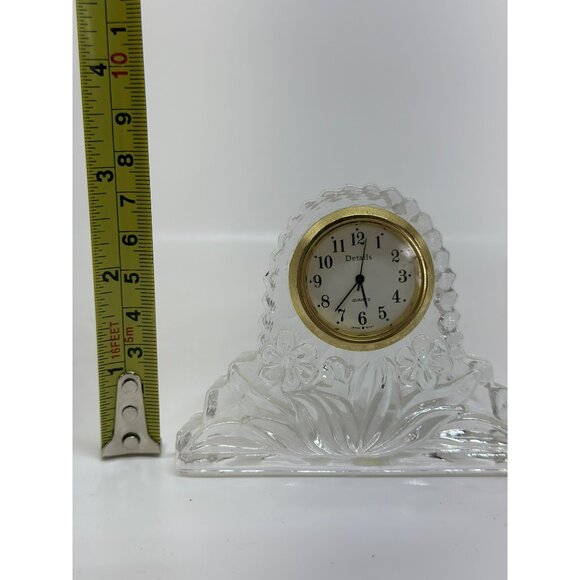 VTG Details Clear Glass MINI Clock Gold Trim Quartz Floral 2.75" NOT WORKING MCM - Picture 5 of 5